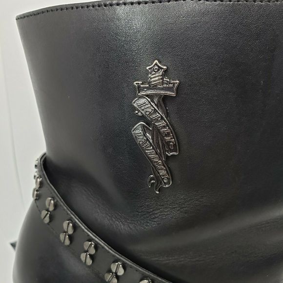 Harley Davidson Ankle Boots Black Leather Heels - Picture 3 of 11